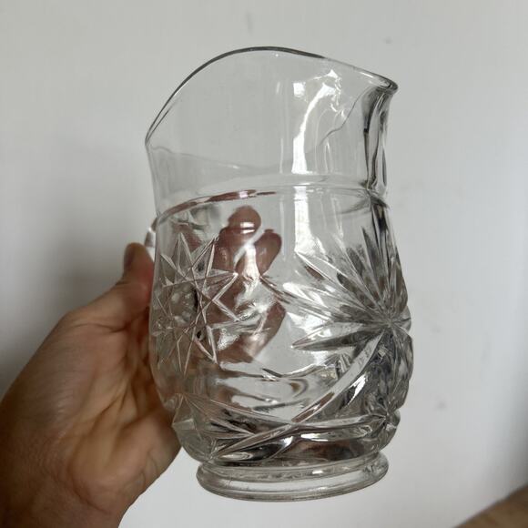 Vintage Anchor Hocking Star of David Small Pitcher Clear Heavy Glass Drink ware - Picture 2 of 8